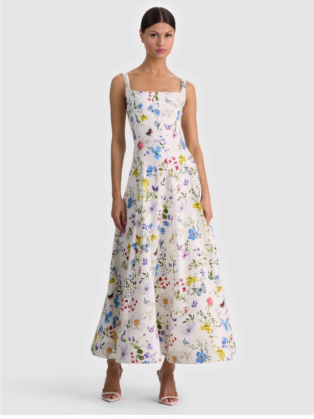 Alice & Olivia Polly Flared Midi dress in twisting vines off white NWT Sz 12